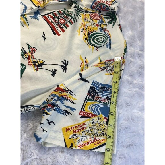 Vintage CLIO Button Down Shirt Sz L Multicolor Palm Trees Tropical Travel - Picture 9 of 10
